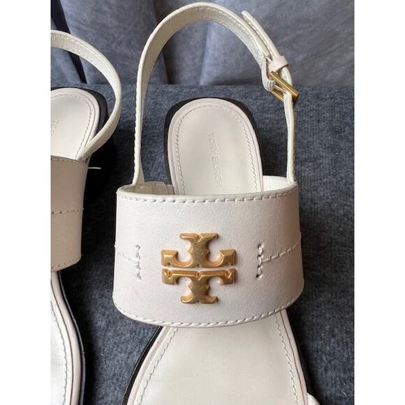 NIB Tory Burch Eleanor Block Heel Sandals IVORY 10.5 Calf Leather - Picture 3 of 7